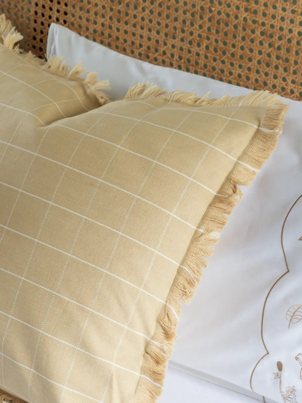 Autumn Chamomile Checkered Fringe Cushion Cover – alternate view