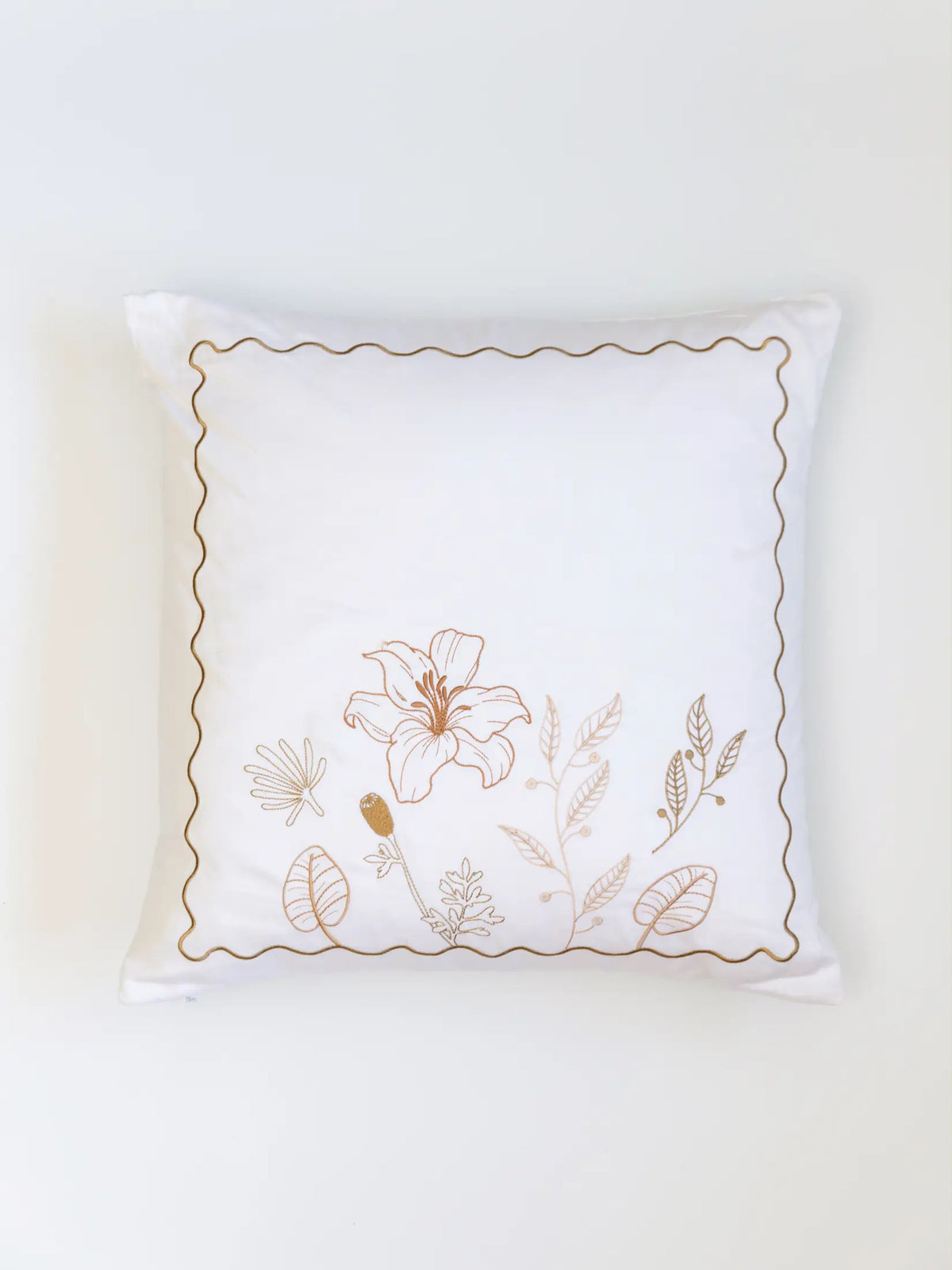 Autumn Petal Scallop Embroidered Cushion Cover