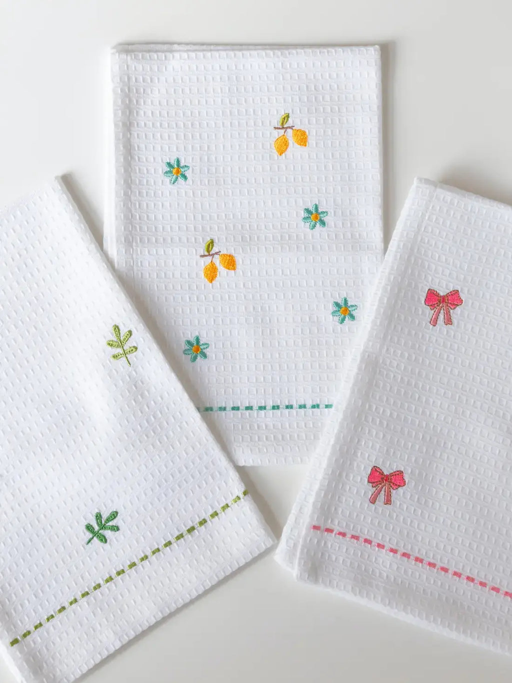 Blossom Bows Embroidered Cotton Waffle Hand Towel - Set of 3
