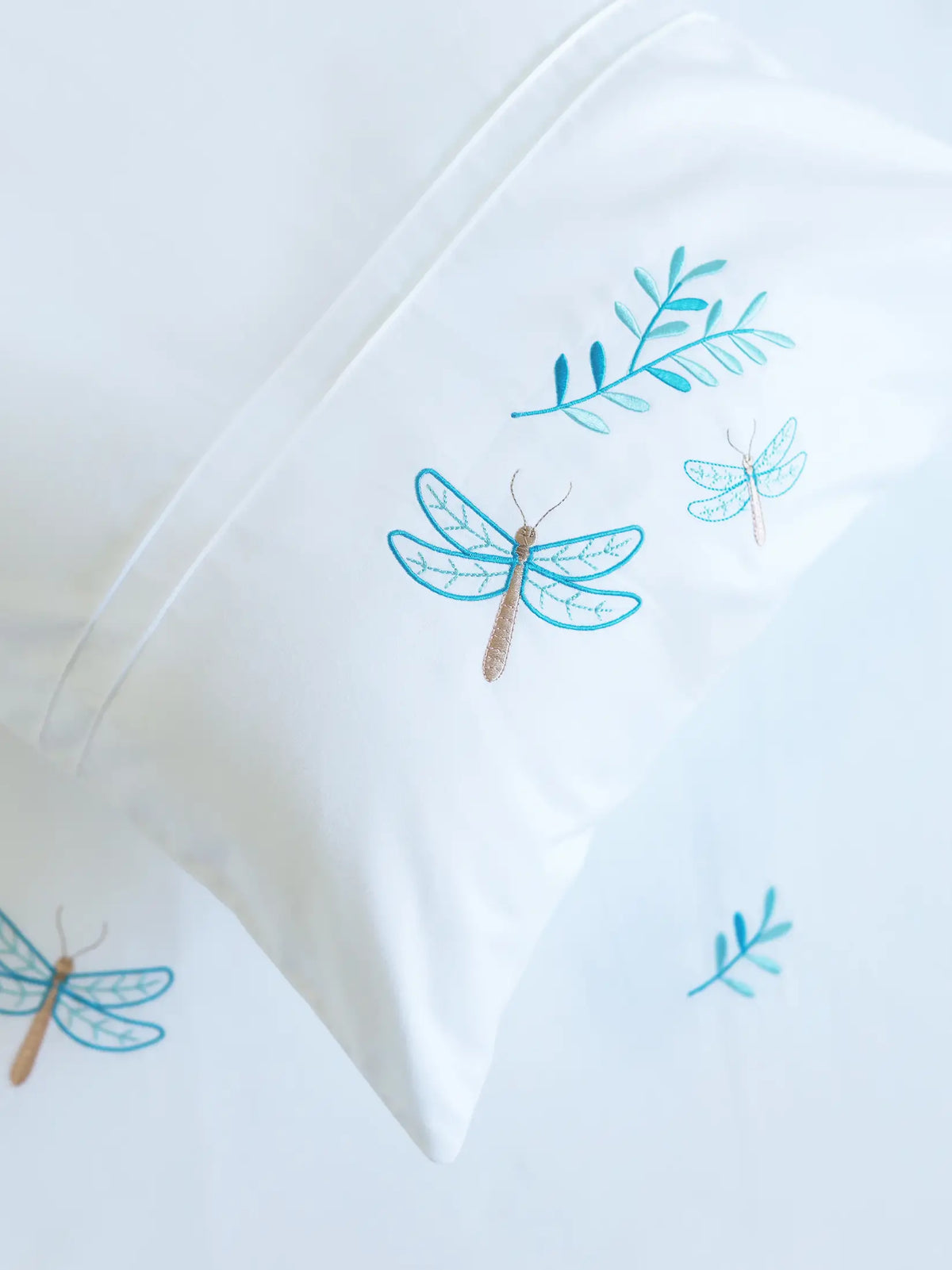 Blue Dasher floral embroidered 500TC cotton bedsheet set