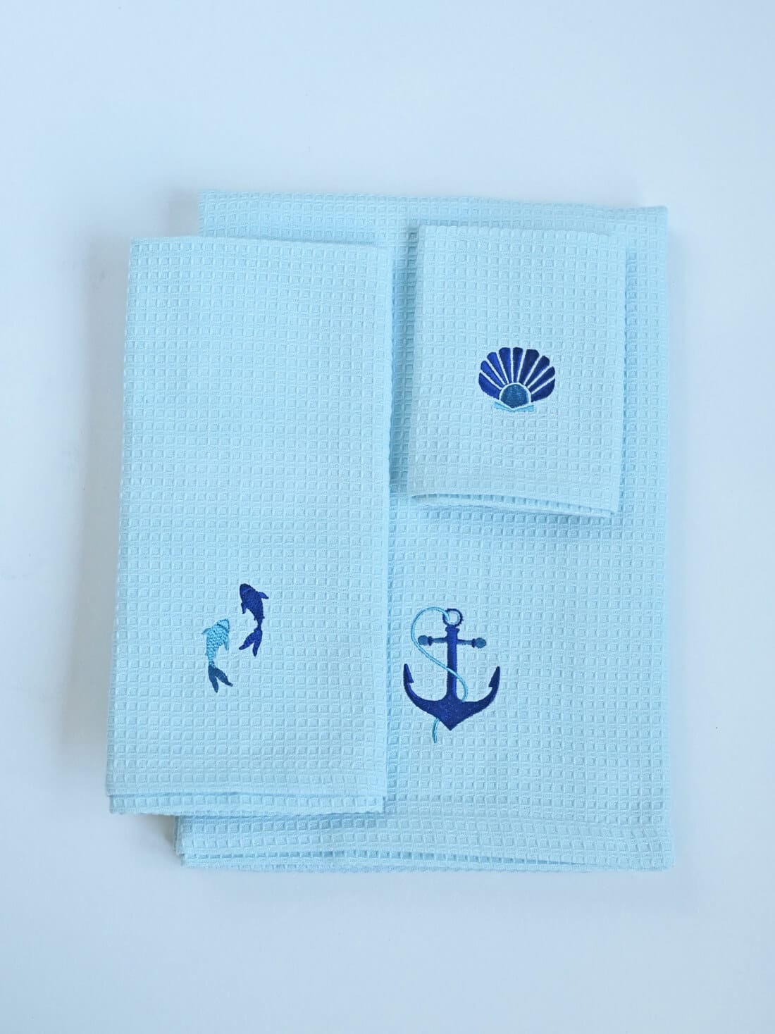 Malabar Coast Blue Waffle Towel Set - Bath, Hand & Face Towel