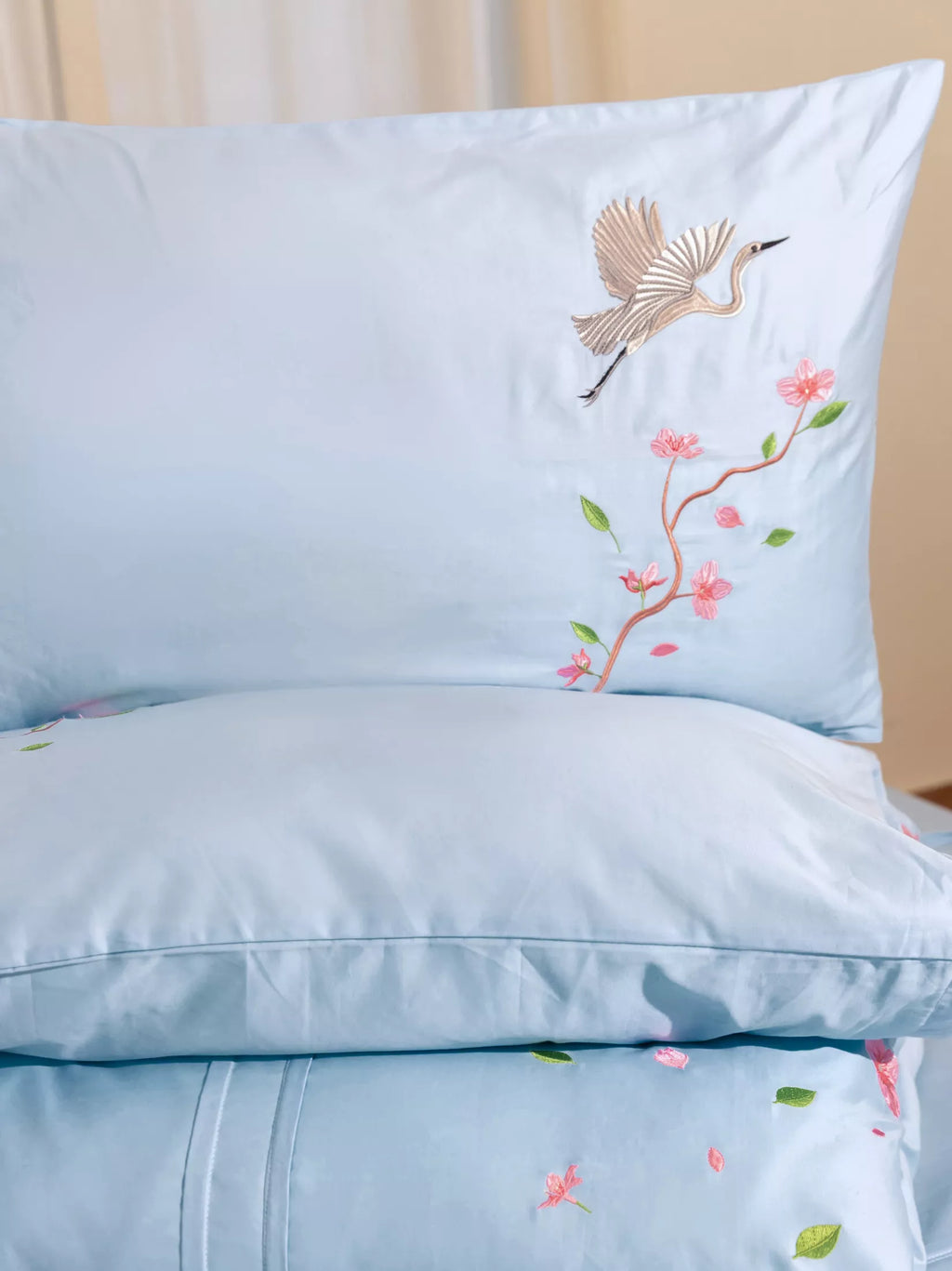 Sakura Cloud Blue Embroidered Duvet Cover Set in 400TC -240 x 220 cm
