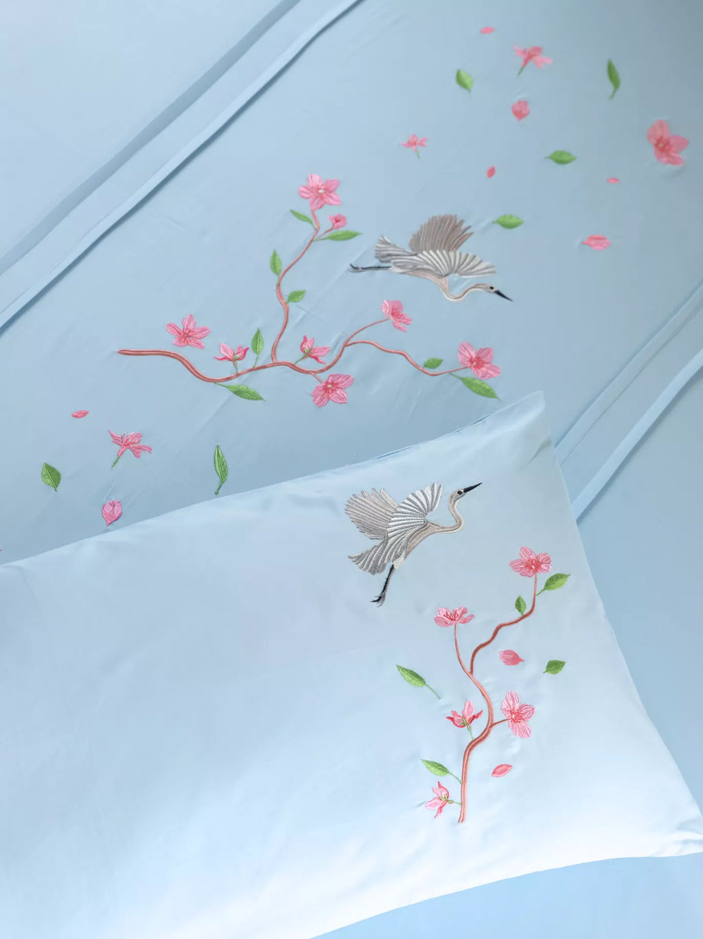 Sakura Cloud Blue Embroidered Duvet Cover Set in 400TC -240 x 220 cm – alternate view