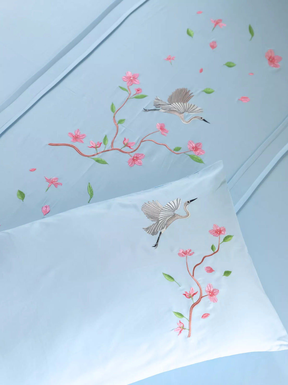 Sakura Cloud Blue Embroidered Duvet Cover Set in 400TC -240 x 220 cm – alternate view