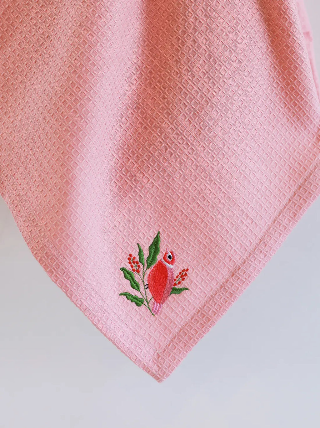 pink waffle bath towel set with embroidery