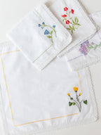 Bouquet Corners embroidered cotton handkerchief set of four