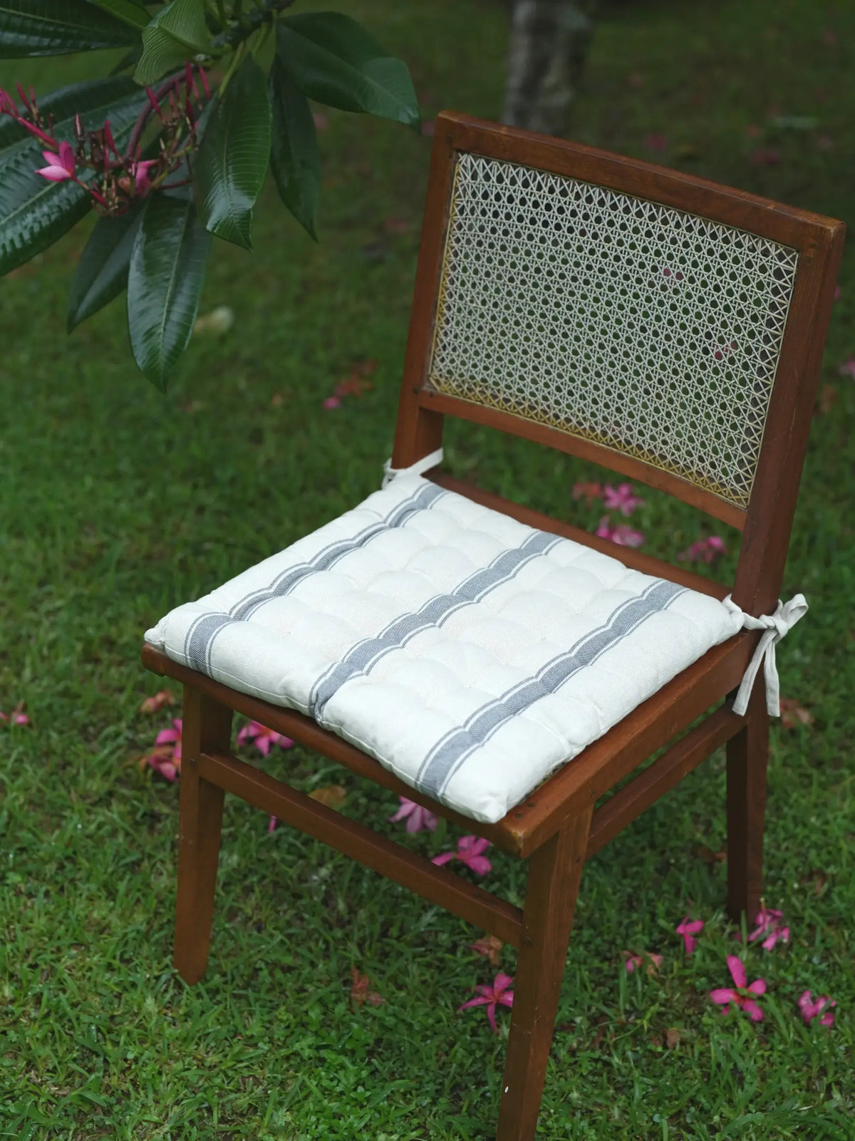 Charcoal Stripe Grey Cotton Seat Pad
