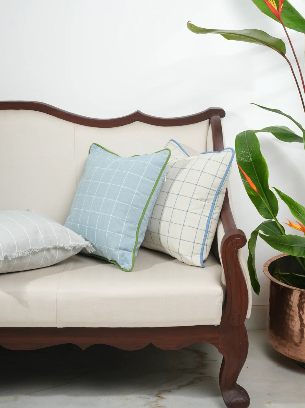 Cloud Blue Checkered Cushion Cover – alternate view