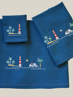 Coastal Vista Blue Honeycomb Cotton Towel Set of 3 - Bath, Hand and Face