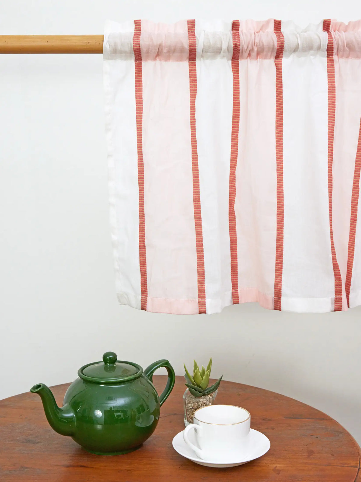 Coral Peach Handwoven Sheer Cotton Curtain