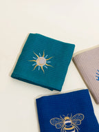 Cosmic Trio Honeycomb Hand Towels Set of 3 – Blue, Green, Beige – alternate view