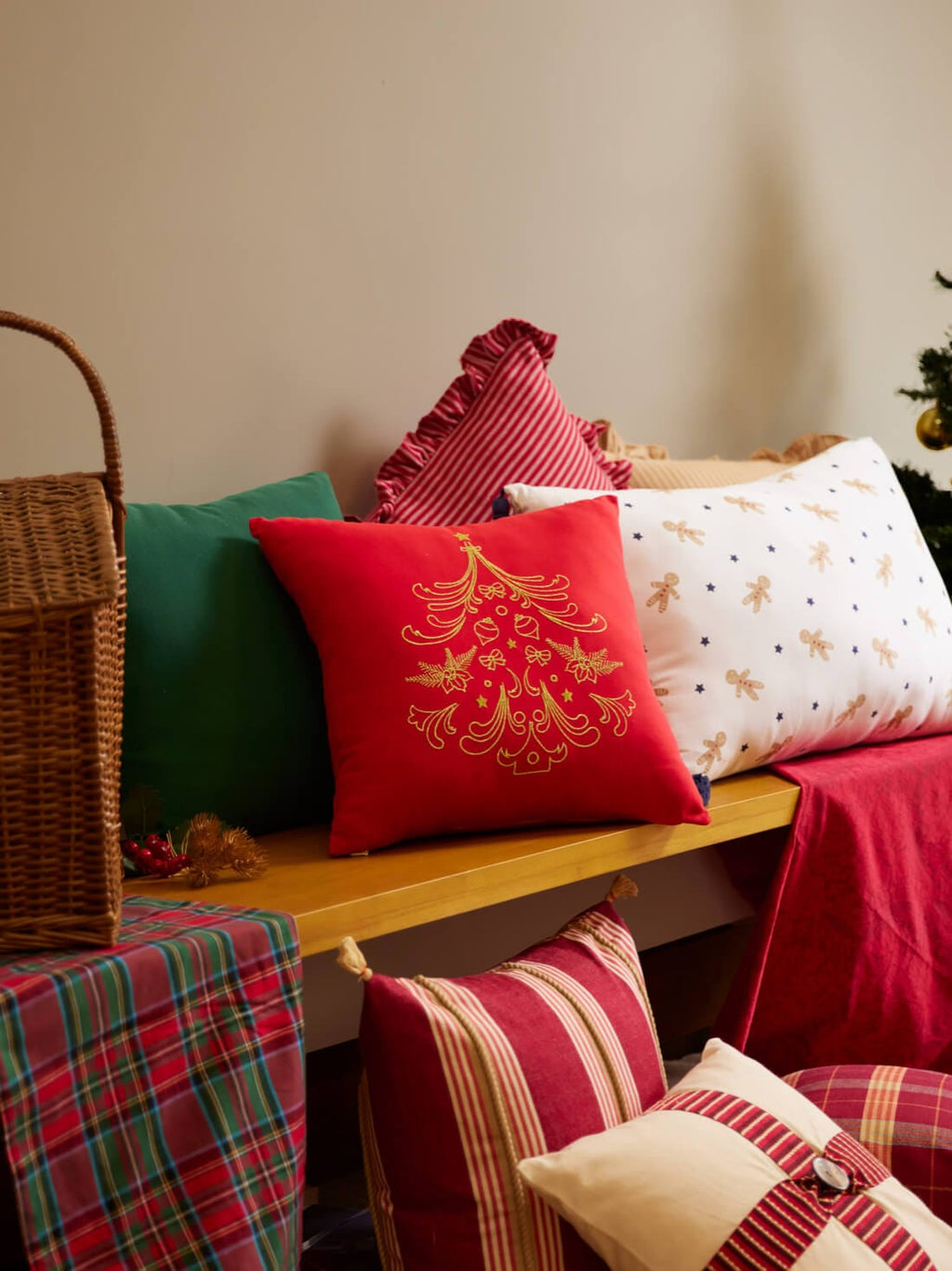 Crimson Gold Festive Cushion Cover