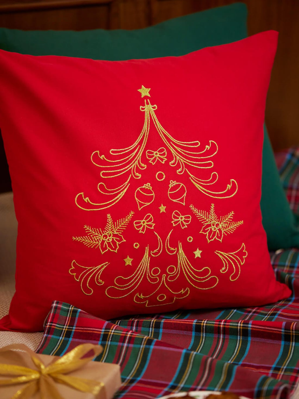 Crimson Gold Festive Cushion Cover