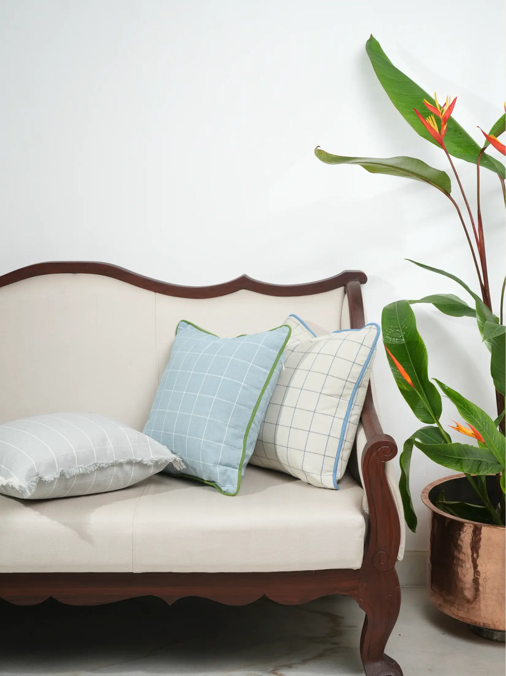 Denim Blue Checkered Cushion Cover – alternate view