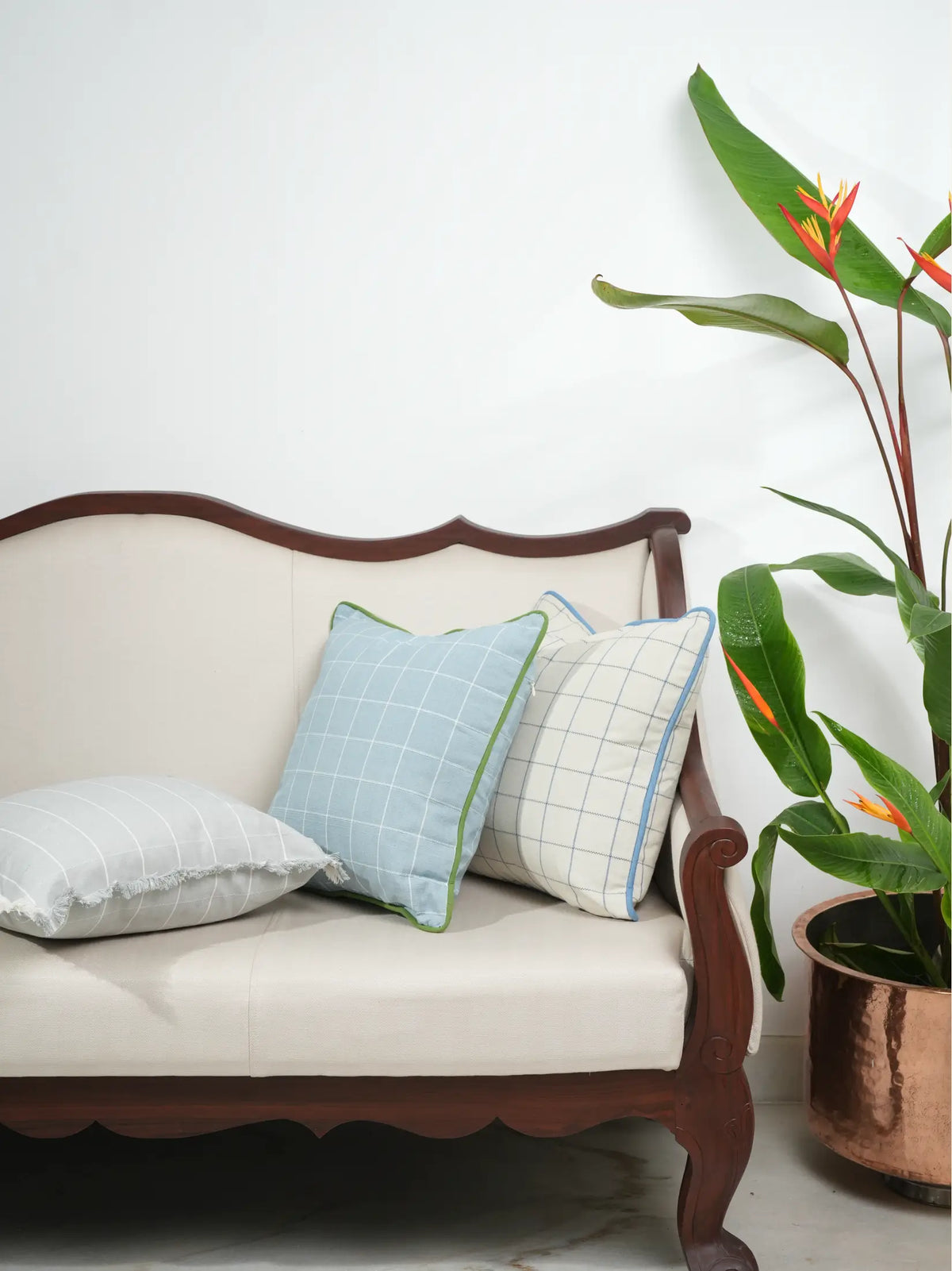 Denim Blue Checkered Cushion Cover – alternate view
