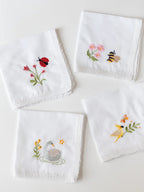 Garden Whimsy embroidered cotton handkerchief set of four