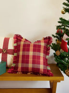 Glasgow Red Fringe Checks Cushion Cover