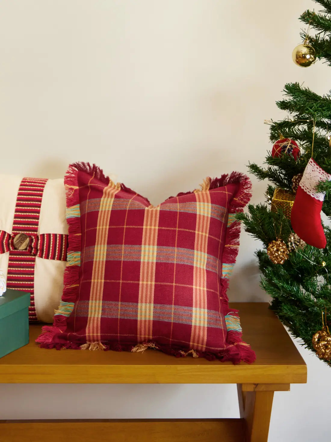 Glasgow Red Fringe Checks Cushion Cover