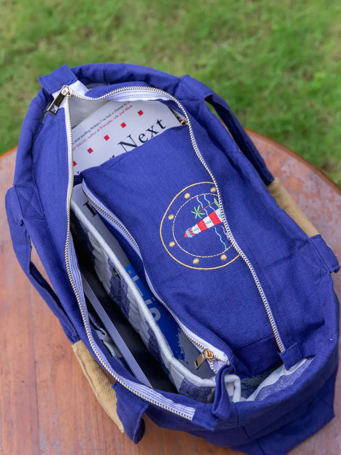 Harbour Whispers Navy Blue Tote Bag – alternate view