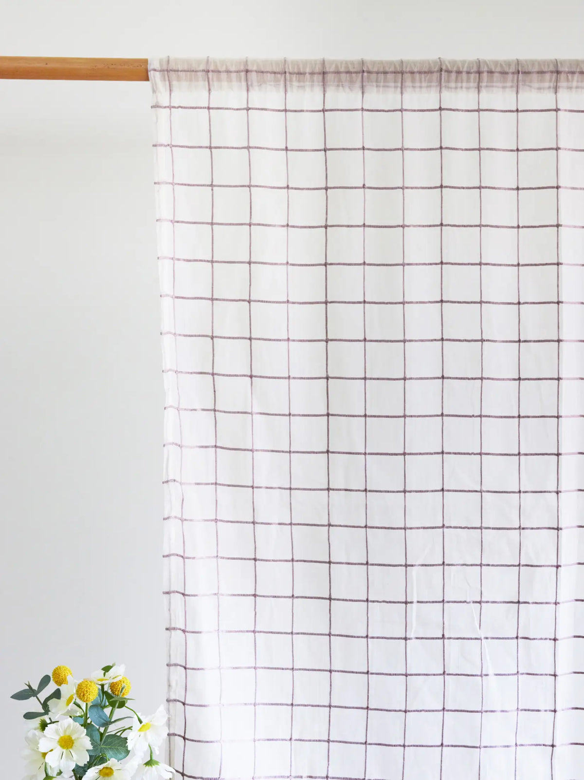 Lilac Checks Handwoven Sheer Cotton Curtain – alternate view