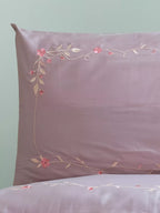 Mauve Gardenia Embroidered Duvet Cover Set in 400TC -240 x 220 cm – alternate view