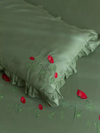 Poppy Fields Green Embroidered Bedlinen Set in 400TC