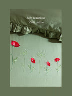 Poppy Fields Green Embroidered Bedlinen Set in 400TC – alternate view