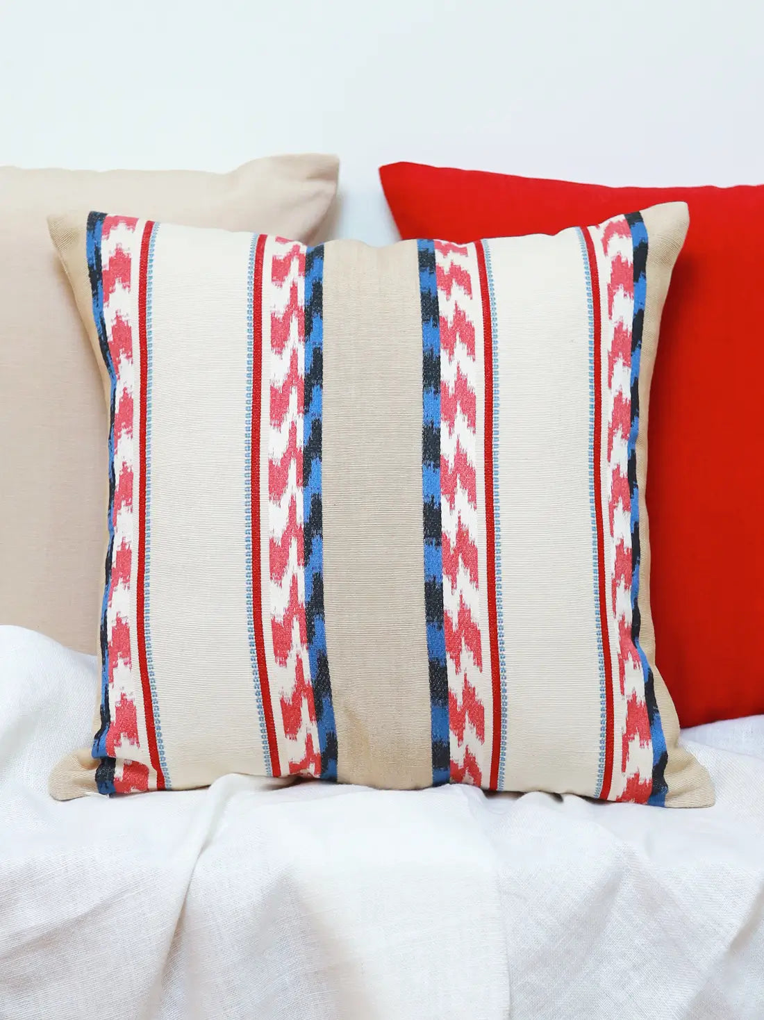 Ikat cushion cover hand woven beige