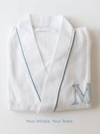Santorini White Custom Monogram Cotton Unisex Bath Robe – alternate view