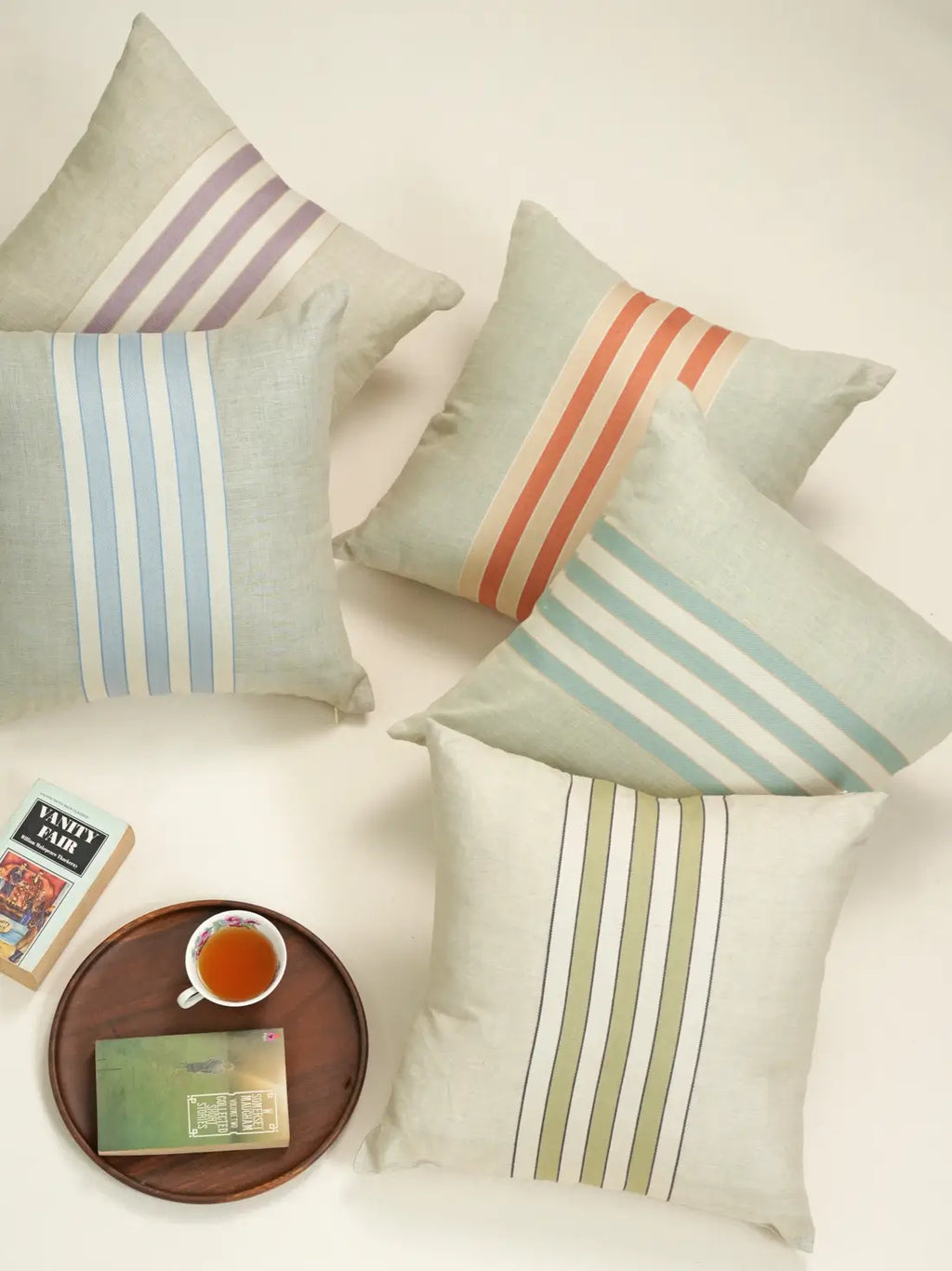 Bondi Blue Breeze Stripe Linen Cushion Cover – alternate view