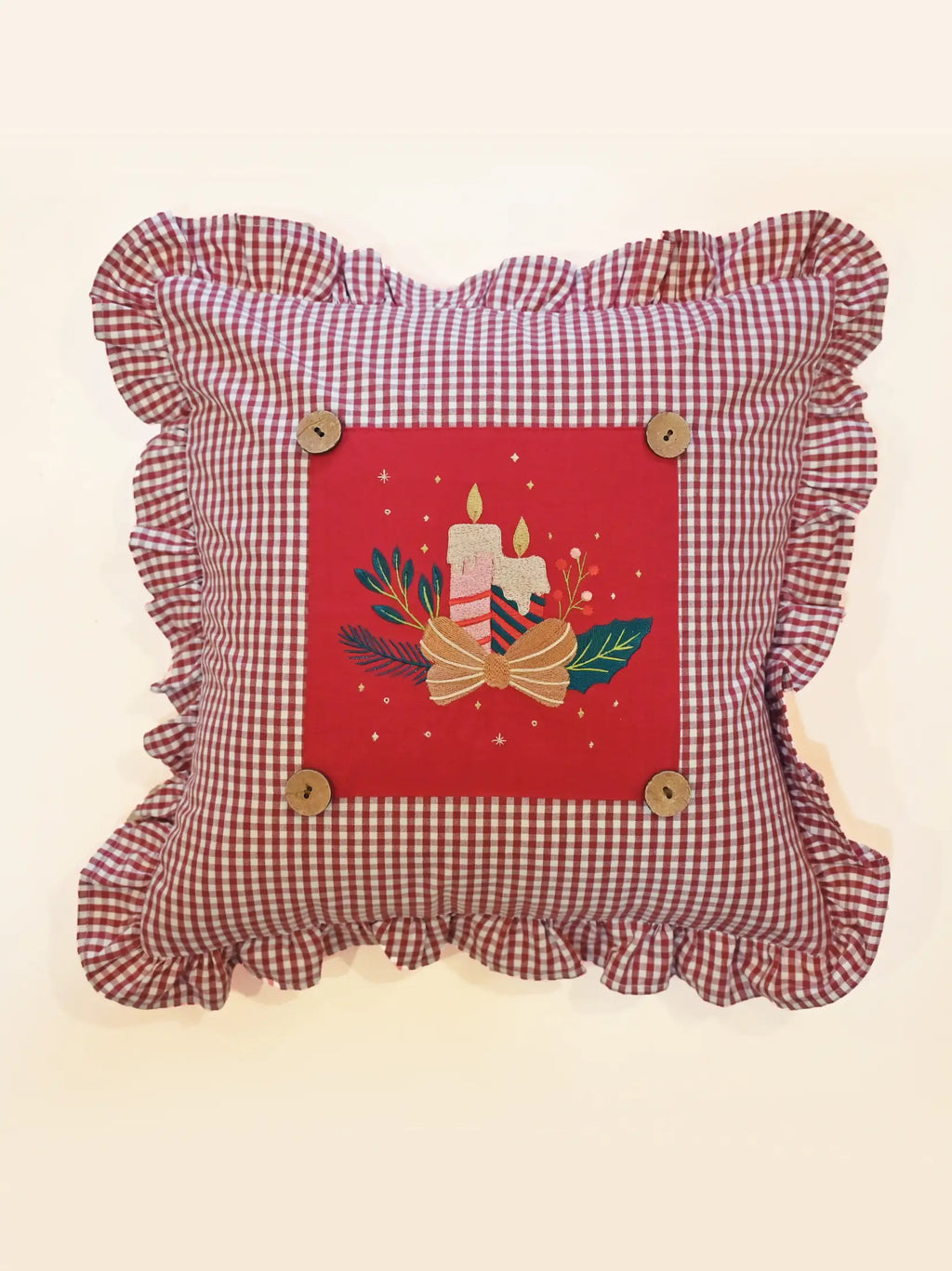 Silent Night Red Embroidered Cushion Cover