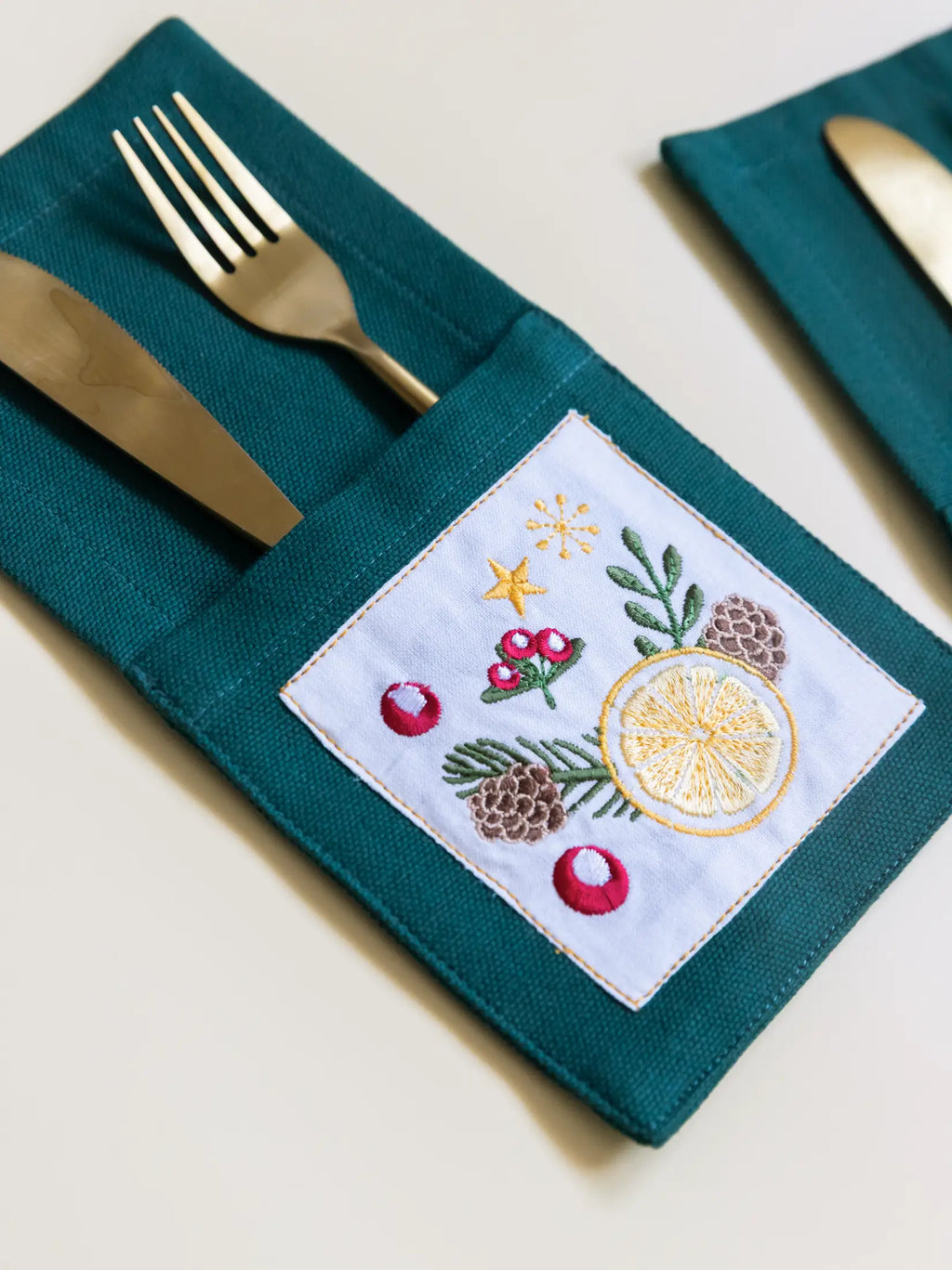 Spiced Cranberry Embroidered Cutlery Holders - Set of 2 – alternate view
