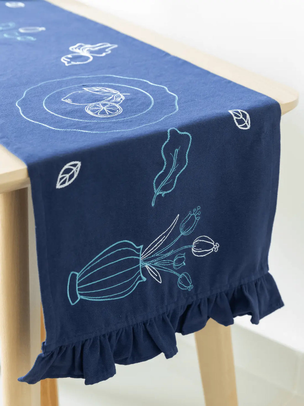 Table Stories Blue Cotton Table Runner – alternate view