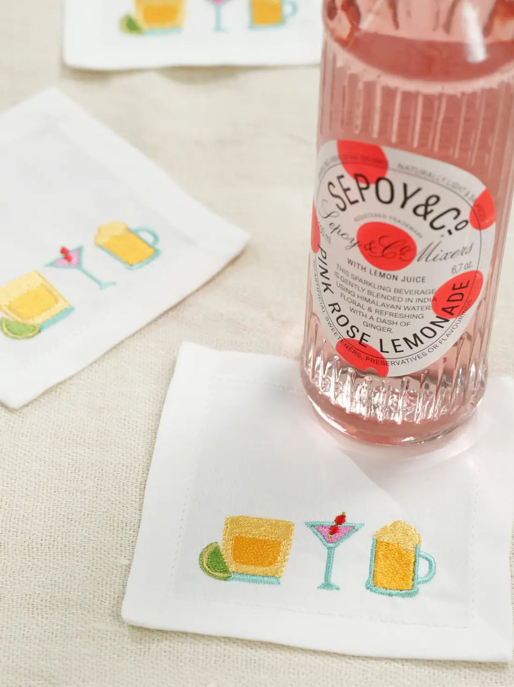 Happy Hour Embroidered Coasters