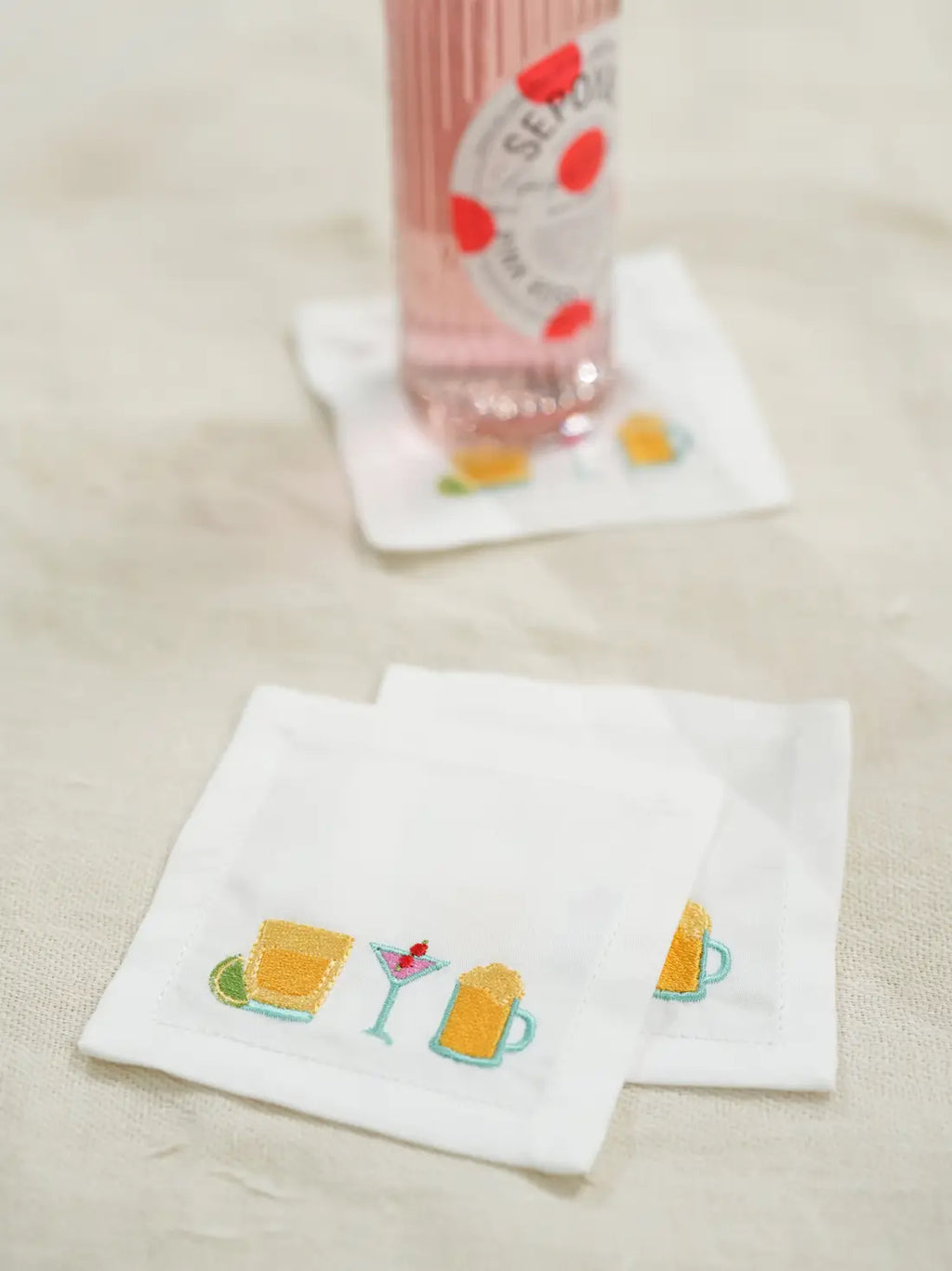 Happy Hour Embroidered Coasters – alternate view