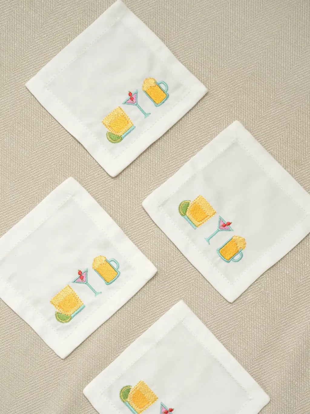 Happy Hour Embroidered Coasters – alternate view