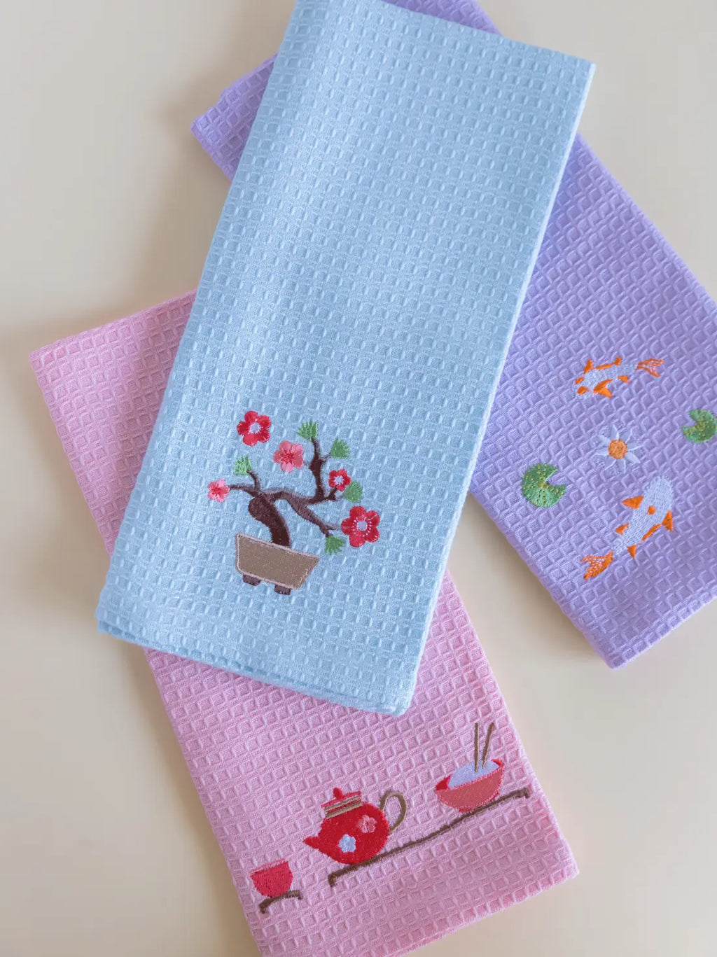 Zen Garden Hand Towels Set of 3 – Blush, Lavender, Blue