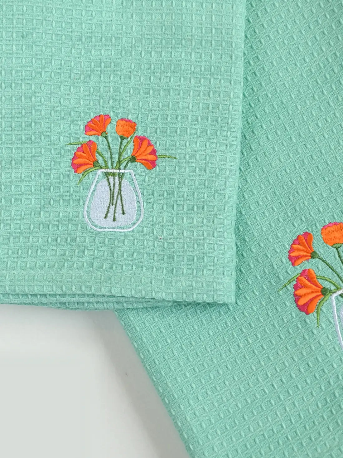 Ferns and Lillies Green Waffle Bath Towel
