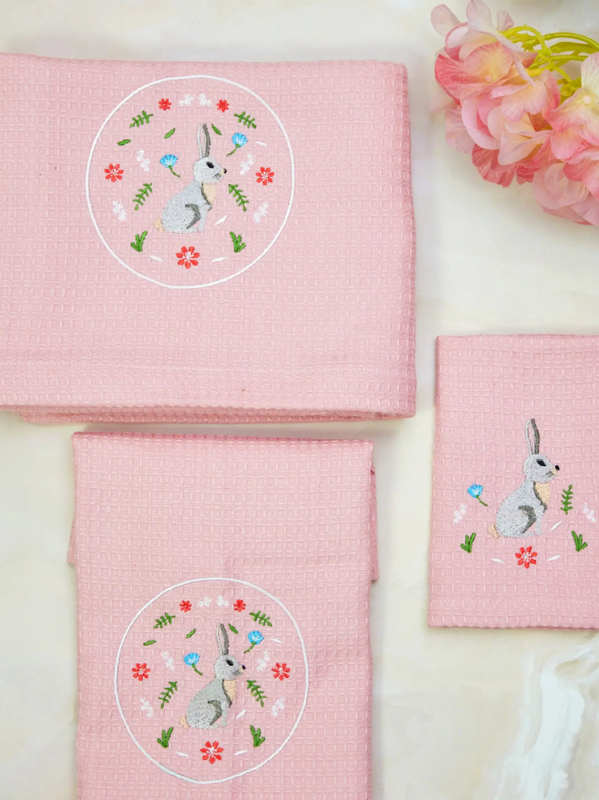 Bunny Blush Pink Waffle Bath Towel – alternate view