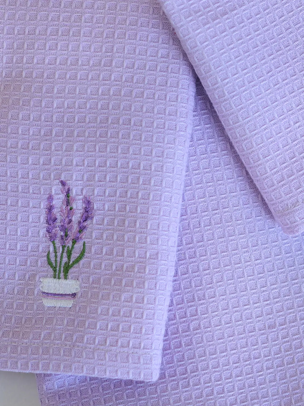 lavender waffle towel with embroidery