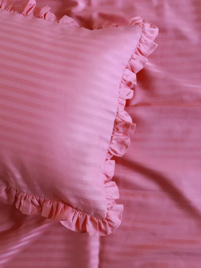 Sateen stripe pink bedding set