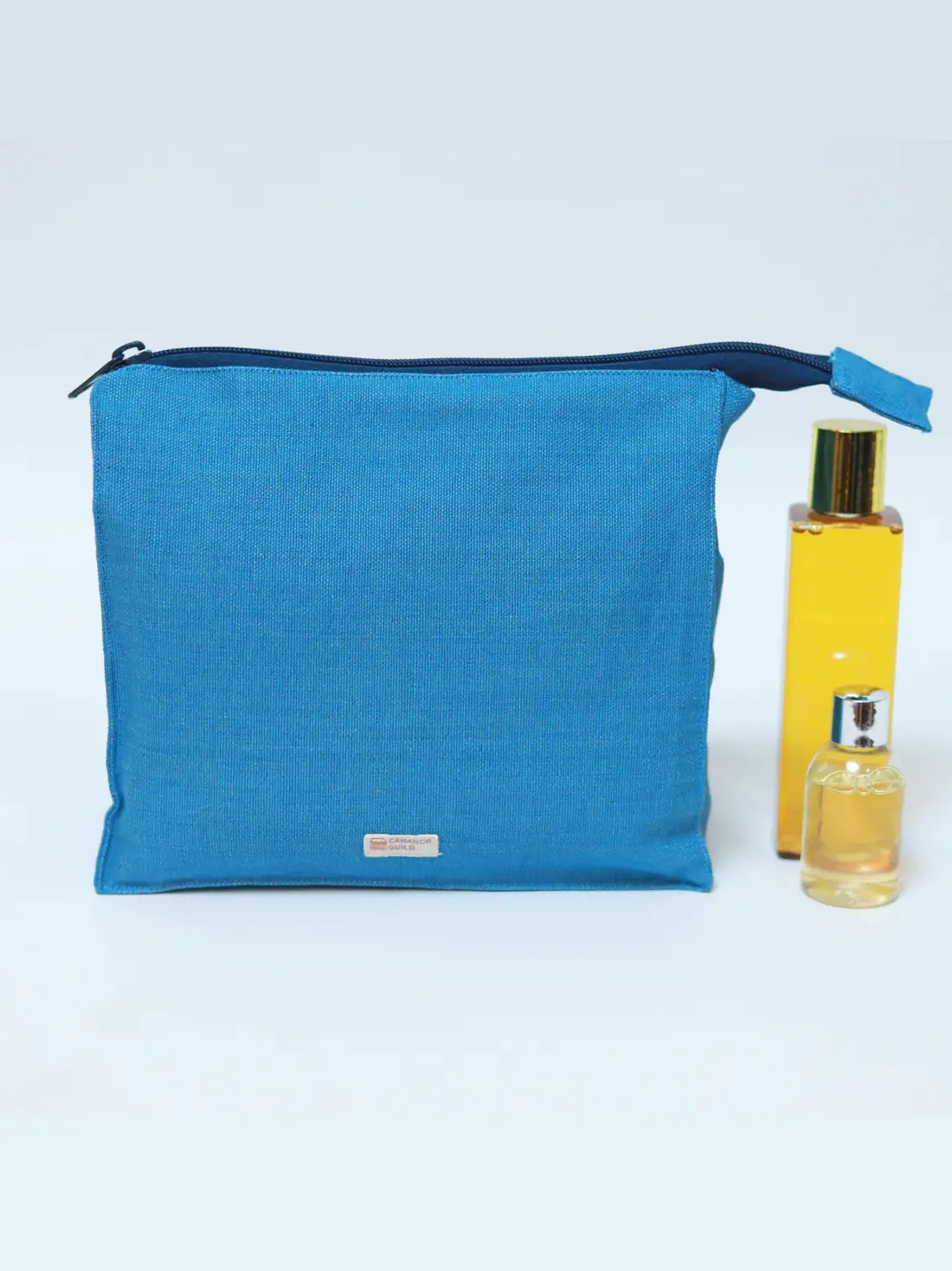 toiletry bag in blue hand woven