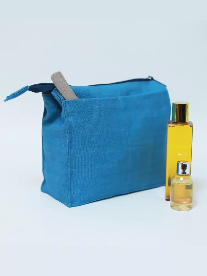 toiletry bag in blue hand woven