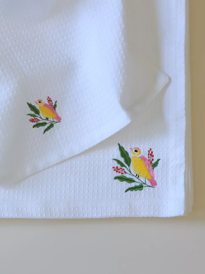 white waffle hand towel with embroidery