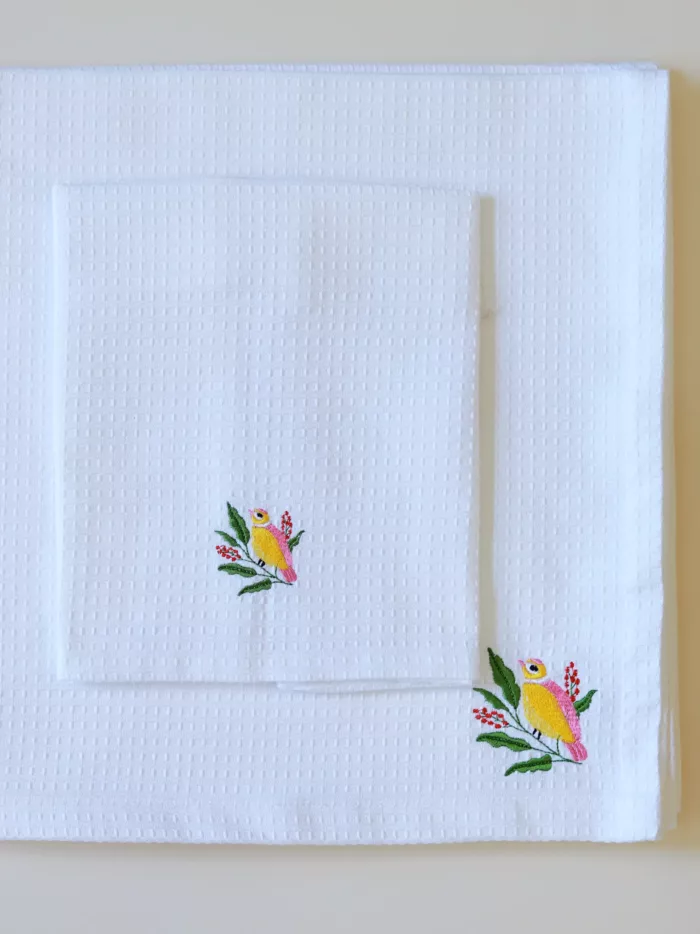 white waffle bath towel with embroidery