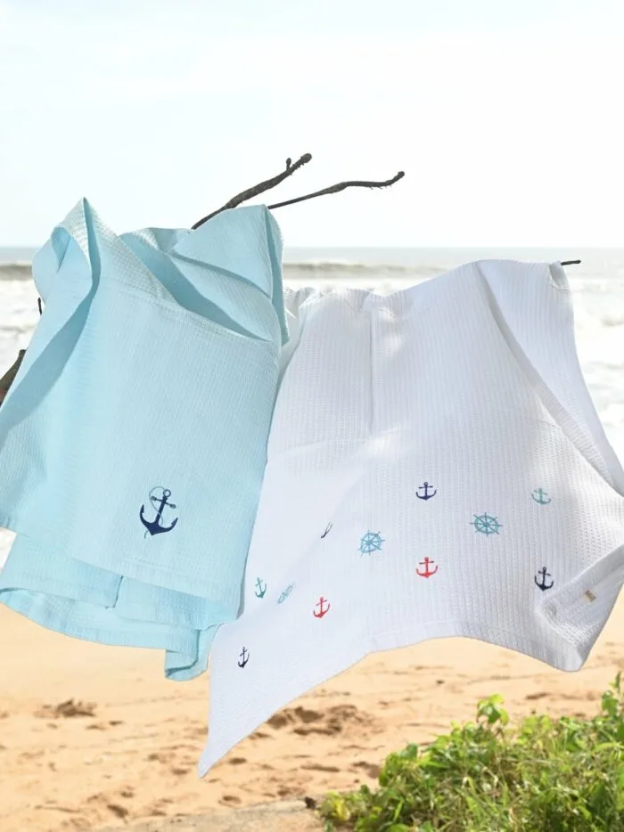 Malabar Coast Blue Waffle Towel Set - Bath, Hand & Face Towel - Image 3