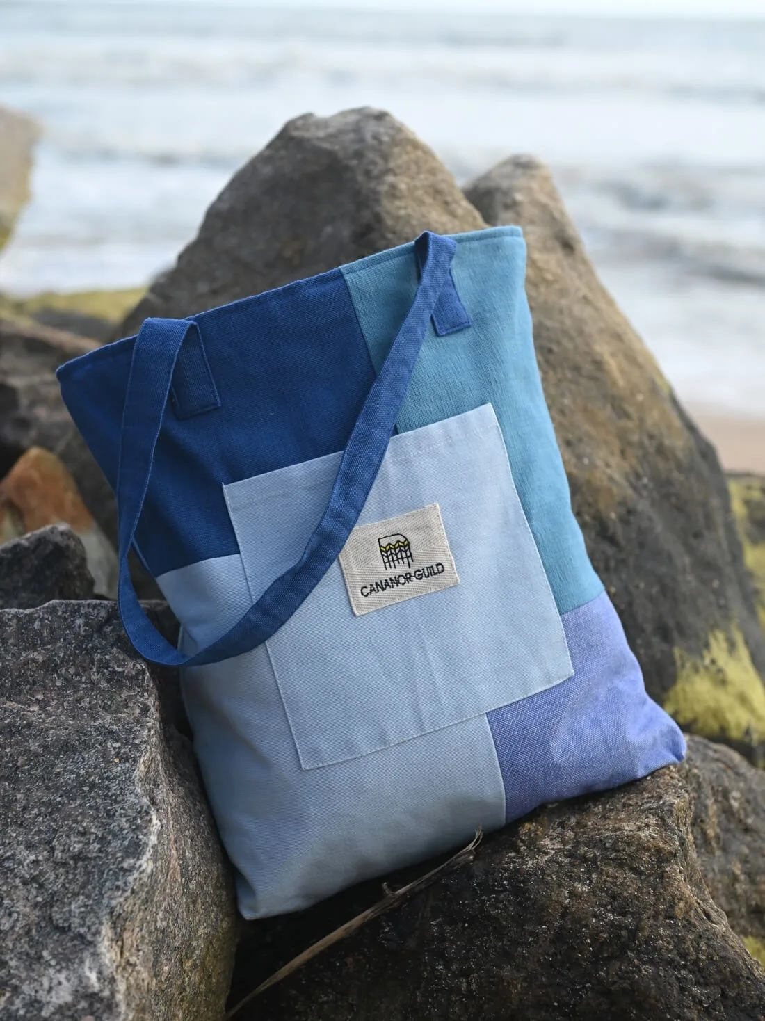 Aqua Patches Hand Woven Tote Bag