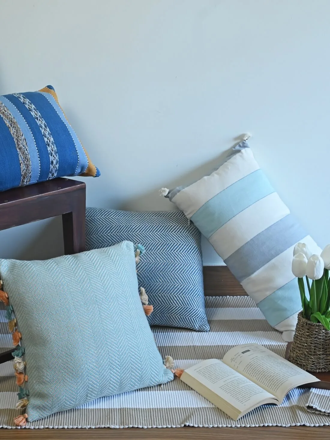 Blue Herringbone Handwoven Cushion Cover - Image 3