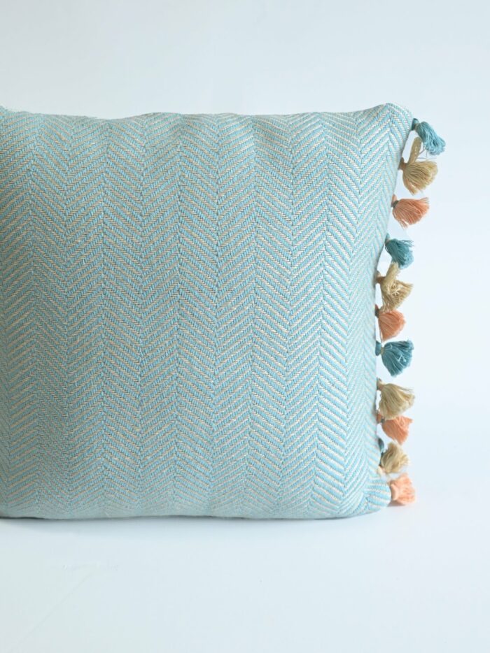 Sky Blue on Beige Handwoven cushion cover