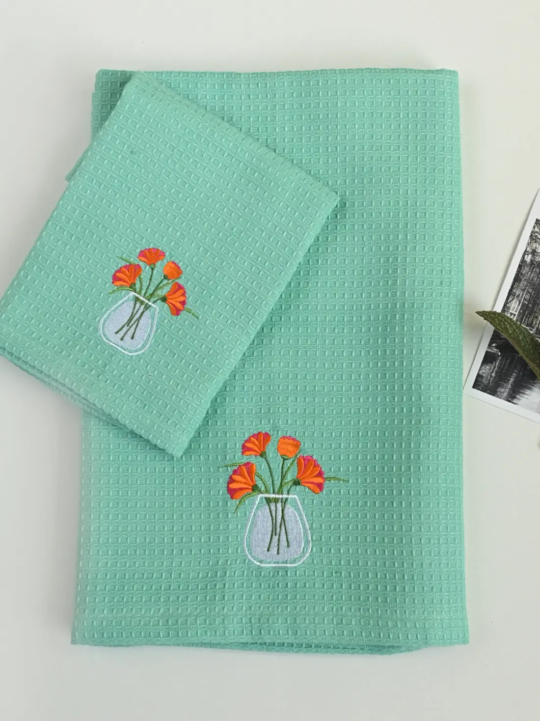 green waffle towels